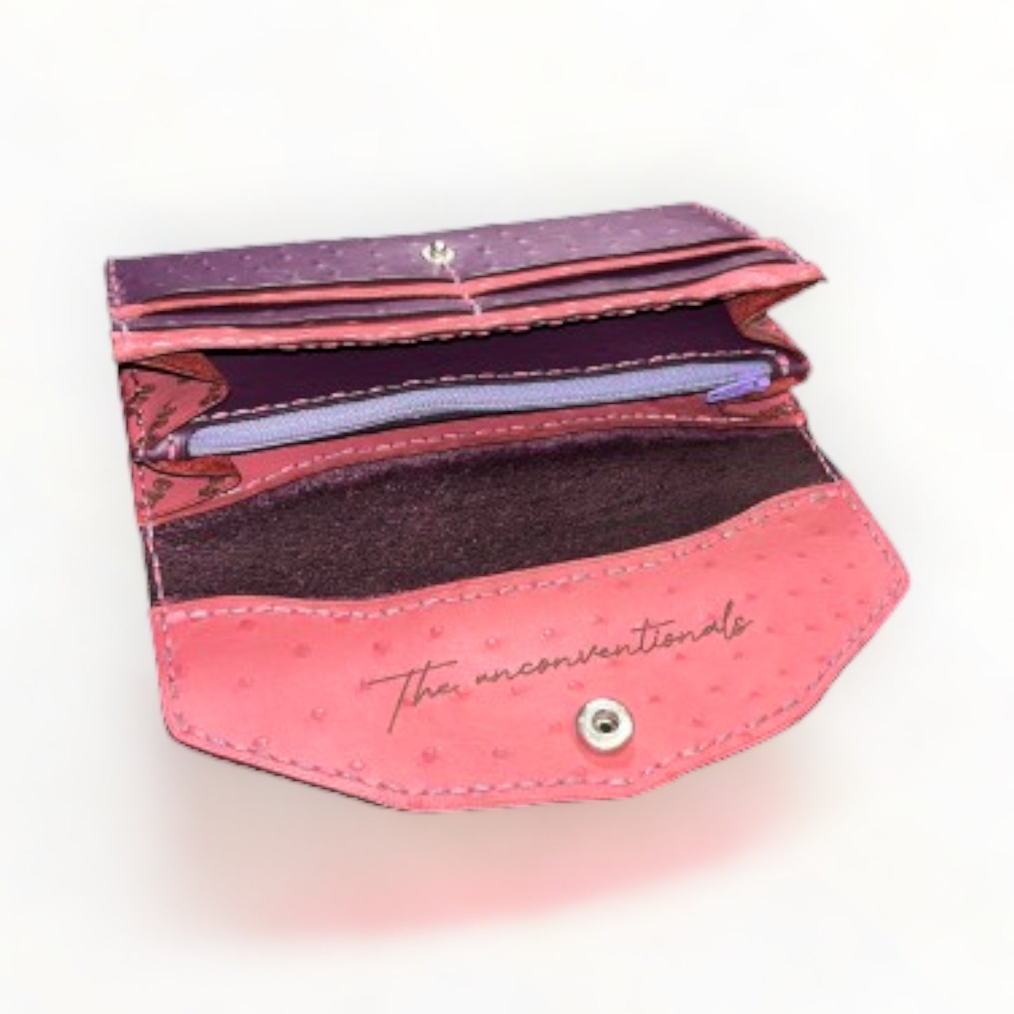 Chic BÖHM Lady's Trucker Wallet - Ostrich-Embossed Leather in Pink & Purple