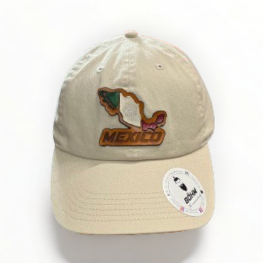 Beige Mexico Map & Flag Cap - Unique Leather Patch Detail