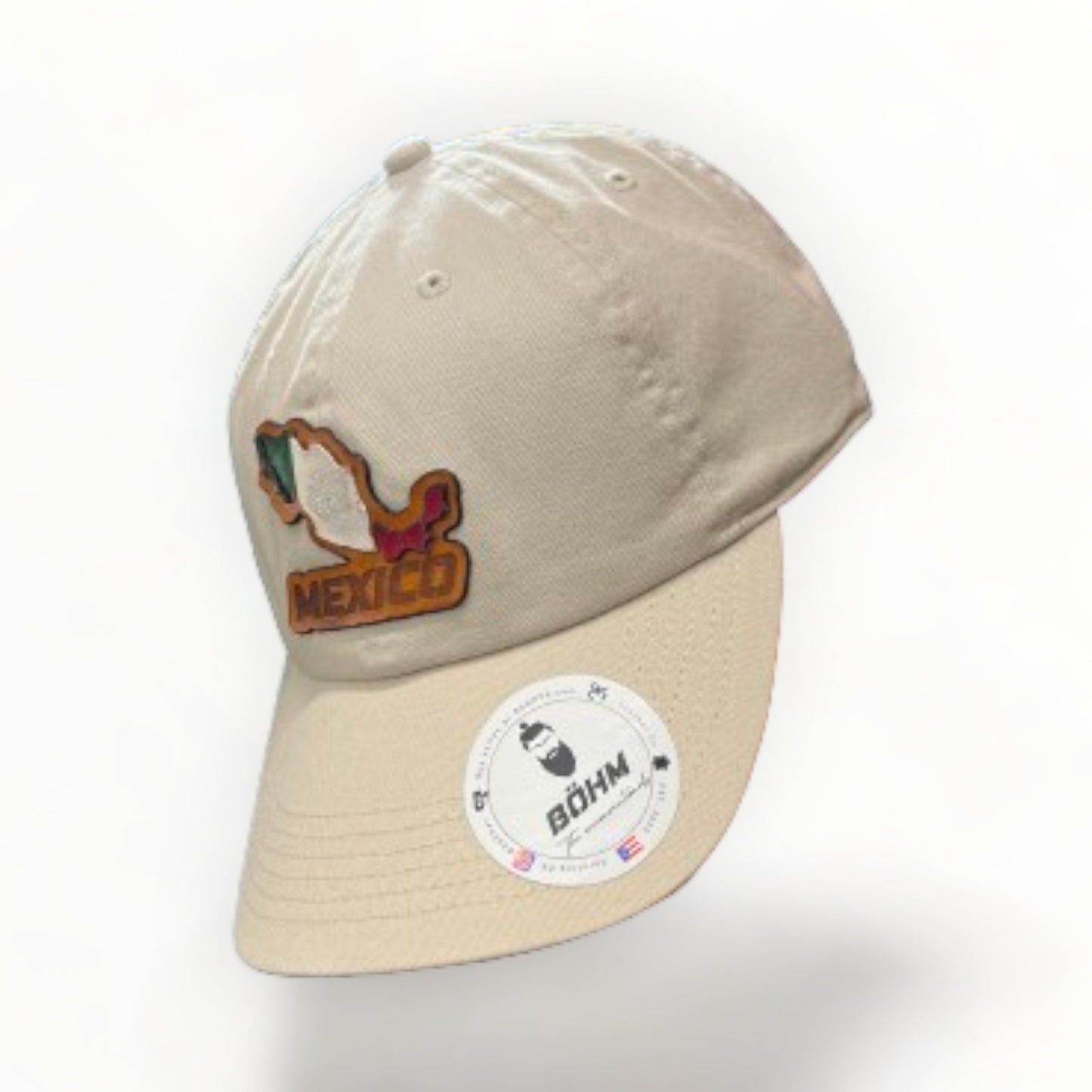 Beige Mexico Map & Flag Cap - Unique Leather Patch Detail