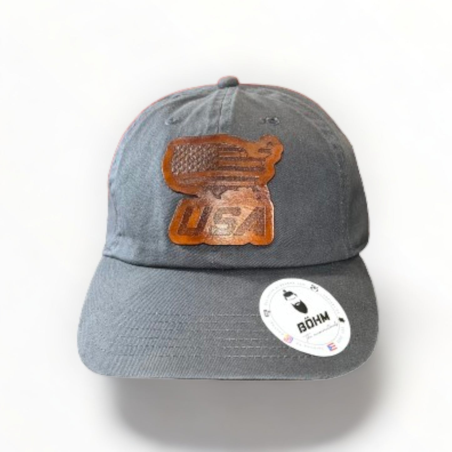 Gray USA Leather-Patch Cap – Patriotic Elegance Meets Style