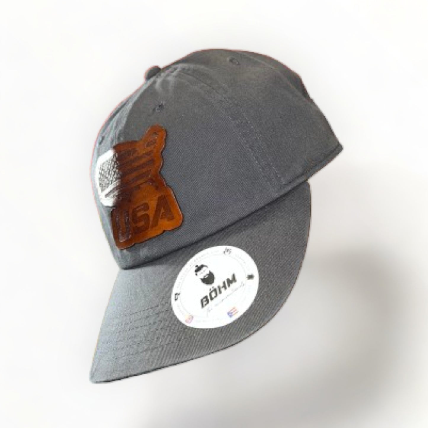 Gray USA Leather-Patch Cap – Patriotic Elegance Meets Style